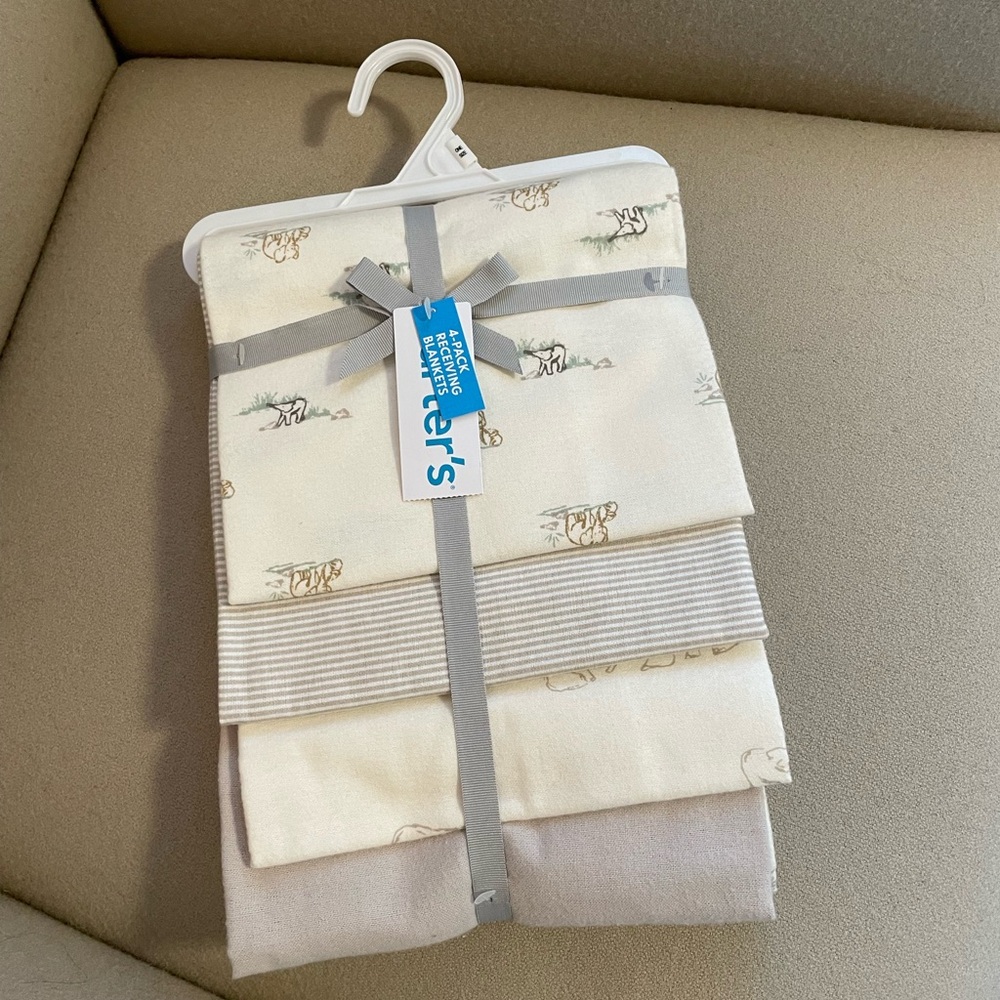 NWT Carter's Baby Elephant Cotton Receiving Blankets, Pack of 4